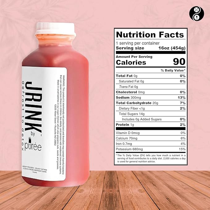 JRINK by Purée Raw Beet Juice Cold Pressed OrganicFruit and Vegetable Drink Stamina and Energy Boost Cleanse Gluten Free Healthy Cleanse with Ginger Blend 16 fl oz Bottles Pack of 18
