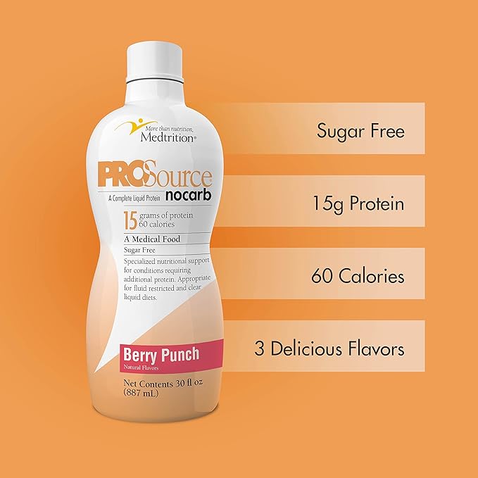 Liquid Collagen Peptides Type I III 15 Grams Protein per Oz. |Prosource NoCarb Berry Punch Bottle Medtrition|