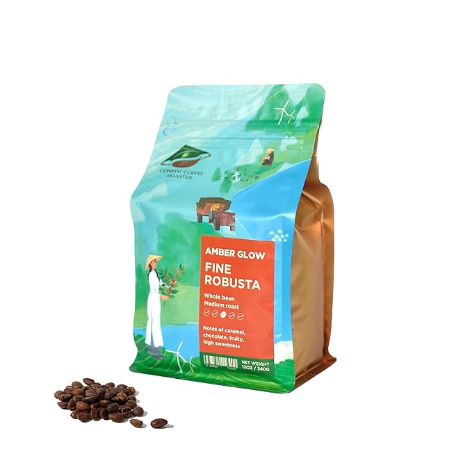 Conihat Whole Bean Coffee - 100% Vietnamese Premium Fine Robusta Medium Roast Chocolate &amp Woody Notes Long Aftertaste Low Acid Single Origin Hand-Picked 12 Oz Bag