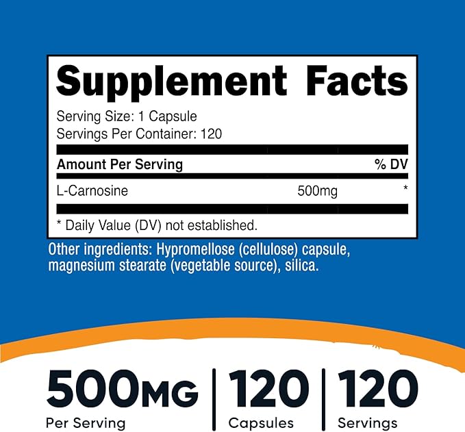 Nutricost L-Carnosine 500mg 120 Capsules - Gluten Free &amp Non-GMO