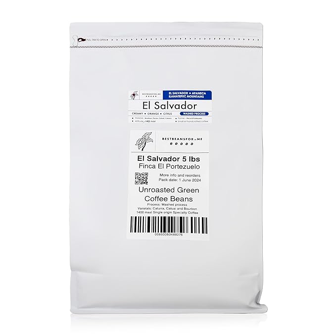 Single Origin Unroasted Green Coffee Beans From El Salvador Specialty Grade Finca Portezuel Bourbon and Caturra Varietals (5 lbs El Salvador Honey)