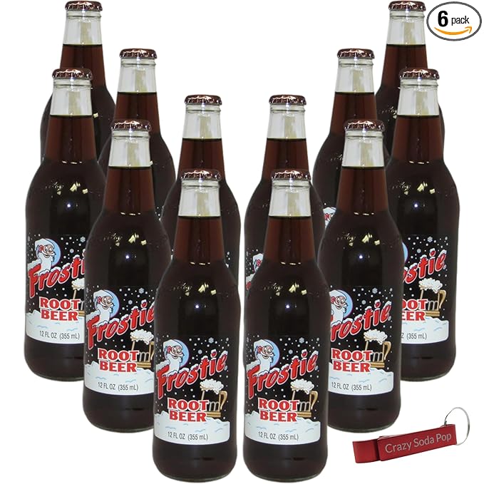 Frostie Root Beer | One of Frostie’s Popular Soda Flavors | Real Cane Sugar | Caffeine Free | 12 oz Glass Bottles with Crazy Soda Pop Bottle Opener (12 Pack)