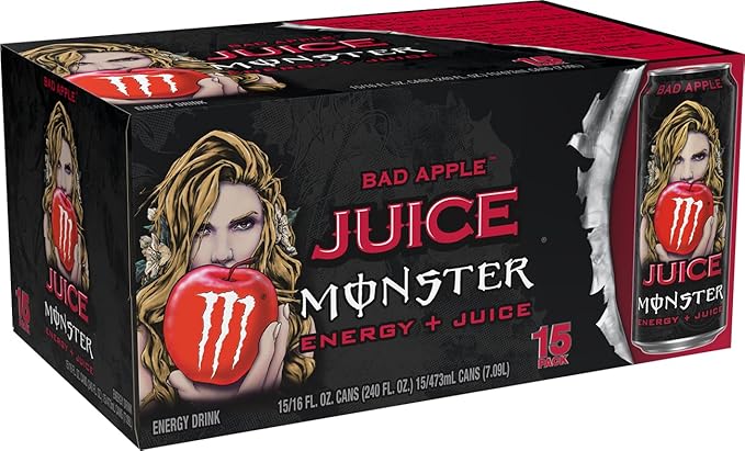Monster Energy Juice Bad Apple Energy + Juice Energy Drink 16 Ounce (Pack of 15)
