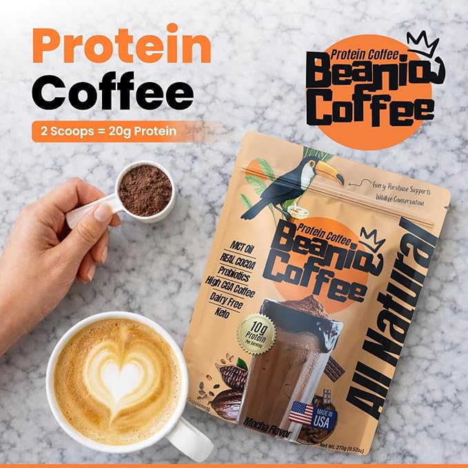 Protein Coffee Mocha with Collagen: Zero Added Sugar 100% Natural Dairy-Free 10G Protein Instant Blend with Real Cocoa High CGA Coffee 100mg Caffeine Collagen Peptides 15 Servings