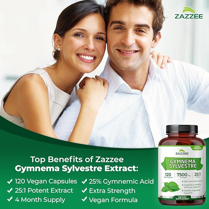 Zazzee USDA Organic Gymnema Sylvestre 25:1 Extract 25% Gymnemic Acid 120 Vegan Capsules 4 Month Supply All-Natural Botanical Support Concentrated 25X Extract Non-GMO Made in the USA