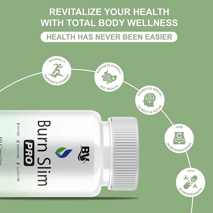 BLUE VIBE Burn Slim Pro Capsules BurnSlim Advanced Maximum Strength Overall Health &amp Wellness Support Supplement Burn Slim Premium All Natural Daily Health Support Formula (2 Pack - 120 Capsules