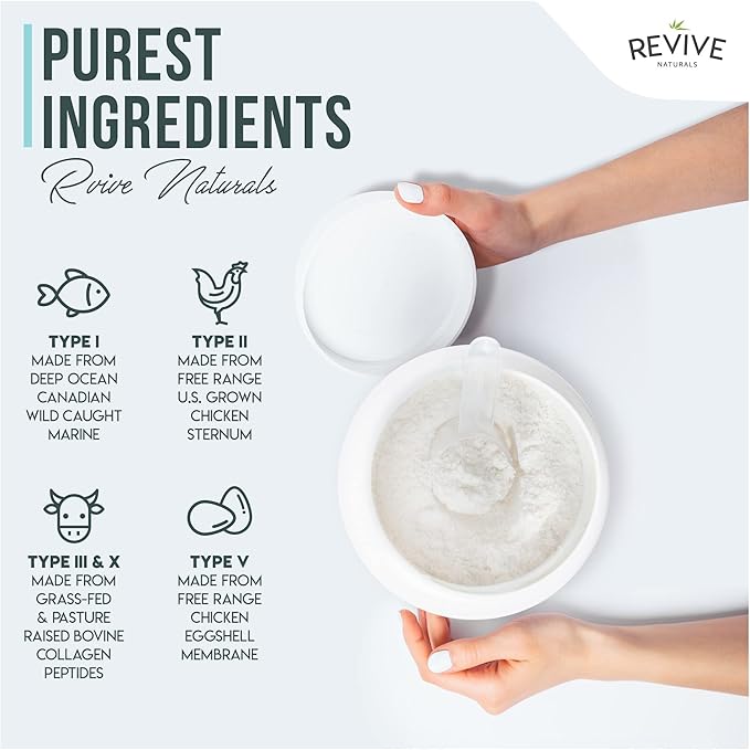 Revive Naturals Vanilla Multi Collagen Protein Powder - 400g - Unsweetened - 5 Types of Collagen Peptides - Hydrolyzed Grass Fed Bovine Wild Caught Marine &amp Free-Range Chicken - Keto Approved