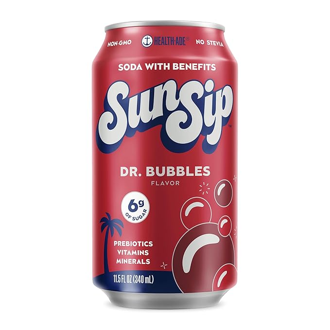 SunSip Prebiotic Soda by Health-Ade Better-for-You Soda Swap Beverage with Vitamins &amp Minerals Naturally Sweetened with 6g of Sugar Dr. Bubbles 11.5 oz (12 Pack)