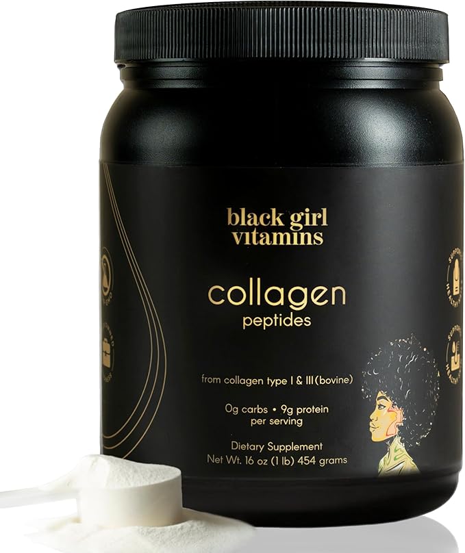 Black Girl Vitamins | Collagen Peptides Powder - Collagen for Skin Hair &amp Nails - Unflavored Hydrolyzed Collagen Powder Dairy-Free Gluten-Free Collagen for Women and Men - 16oz
