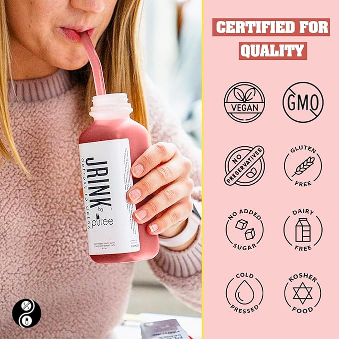 JRINK by Purée Raw Beet Juice Cold Pressed OrganicFruit and Vegetable Drink Stamina and Energy Boost Cleanse Gluten Free Healthy Cleanse with Ginger Blend 16 fl oz Bottles Pack of 18