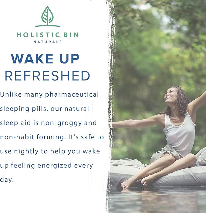 Holistic Bin Circadian Sleep Aid | Science-Backed All Natural Sleep Aids for Adults | Non-Groggy &amp Non-Habit Forming with L-Theanine Magnesium Valerian Root &amp More for Sleep Help