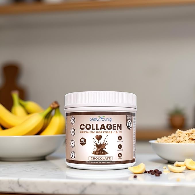 Grow Young Fitness Chocolate Collagen Protein - Promotes Skin Bones Joints Weight Loss Sugar Free (11 oz 20 Servings)