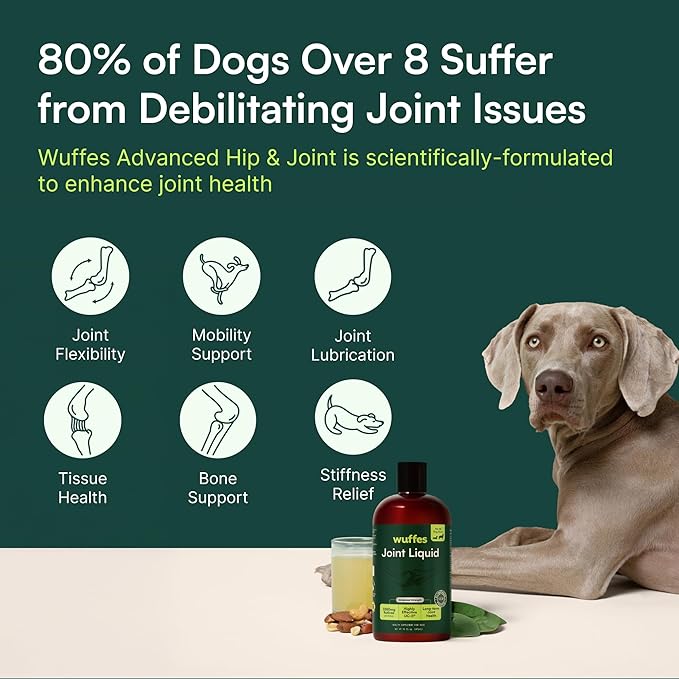 Wuffes Advanced Joint Liquid for Dogs Hip &amp Joint Support Supplement with Glucosamine Chondroitin UC-II® Collagen and MSM for Small &amp Large Breeds 16 Oz