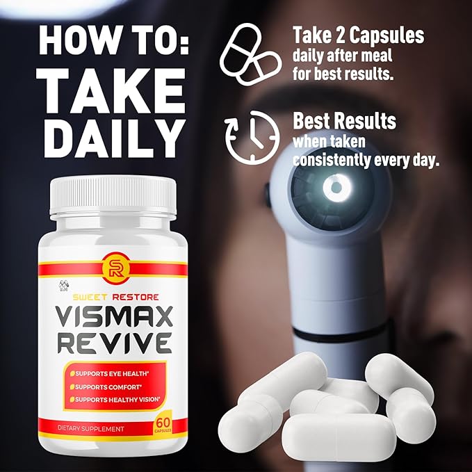 Vismax Revive Capsules Official VismaxRevive Vision Support Supplement with All Natural Ingredients Advanced Eye Health Formula and Vision Vitamin Supporting Wellness Naturally (60 Capsules)