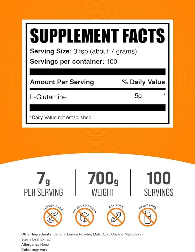 BulkSupplements.com L-Glutamine Powder - Glutamine Supplement Amino Acid Supplement - Lemon Italian Ice Flavor 7g per Serving 700g (1.5 lbs) (Pack of 1)