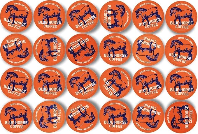 Blue Horse 'Gentle Giant' Original Coffee Pods Medium Roast 24ct Single Serve Compatible with K Cups 2.0 Farm Fresh Premium 100% Arabica Beans Smooth Bold &amp Aromatic Flavor