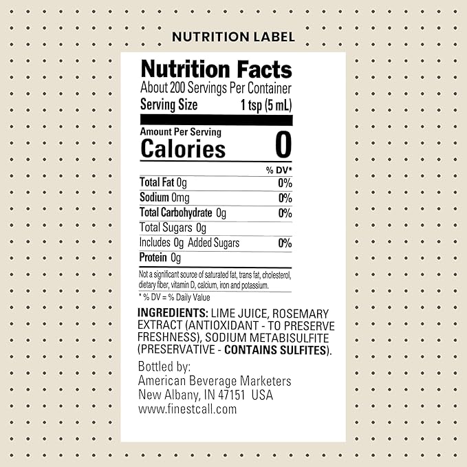 Finest Call Premium Single Pressed Lime Juice Drink Mix 1 Liter Bottle (33.8 Fl Oz) Pack of 6