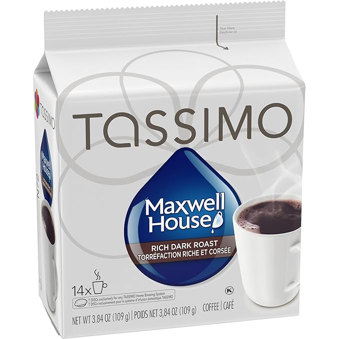 Tassimo Maxwell House Dark Roast Coffee 70 T-Discs (5 Boxes of 14 T-Discs) {Imported from Canada}