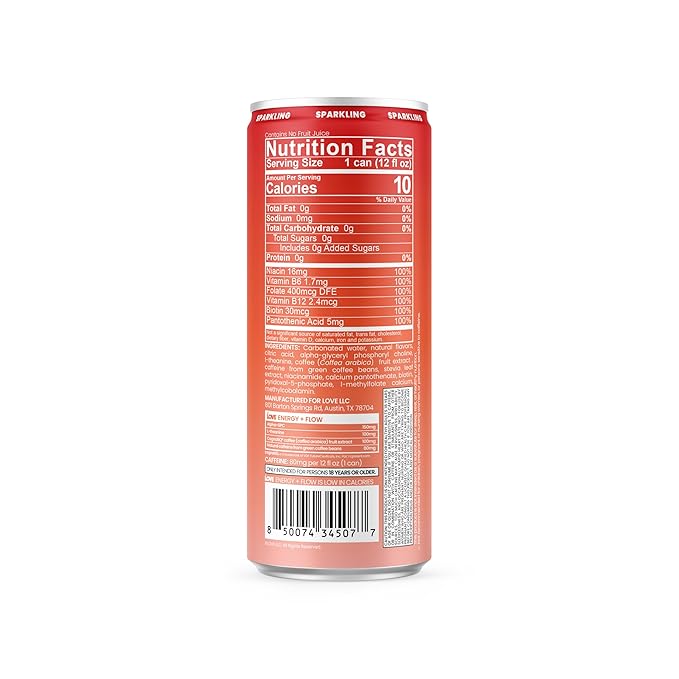 Be LOVE Energy + Flow Drink – 80mg Natural Caffeine L-Theanine &amp Alpha-GPC for Clean Calm Focus – Zero Sugar Low Calorie 100% DV B-Vitamins – Non-GMO Vegan – 12 fl oz (Pack of 12) (Grapefruit)