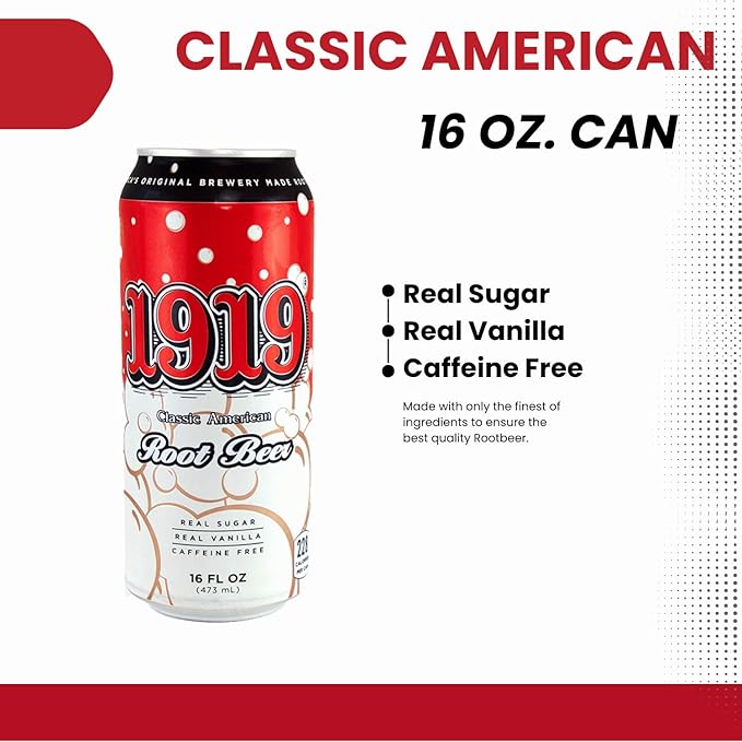 1919 Draft Root Beer 16oz Can Real Sugar Real Vanilla Classic American Root Beer 12-Pack