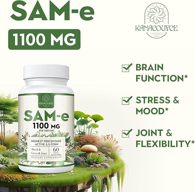 1100mg SAM-e (S-Adenosyl-L-Methionine) SAM e Supplement for Mood Joint &amp Liver Highest Concentration of Active SS Form Same Vegan 120 Tablets