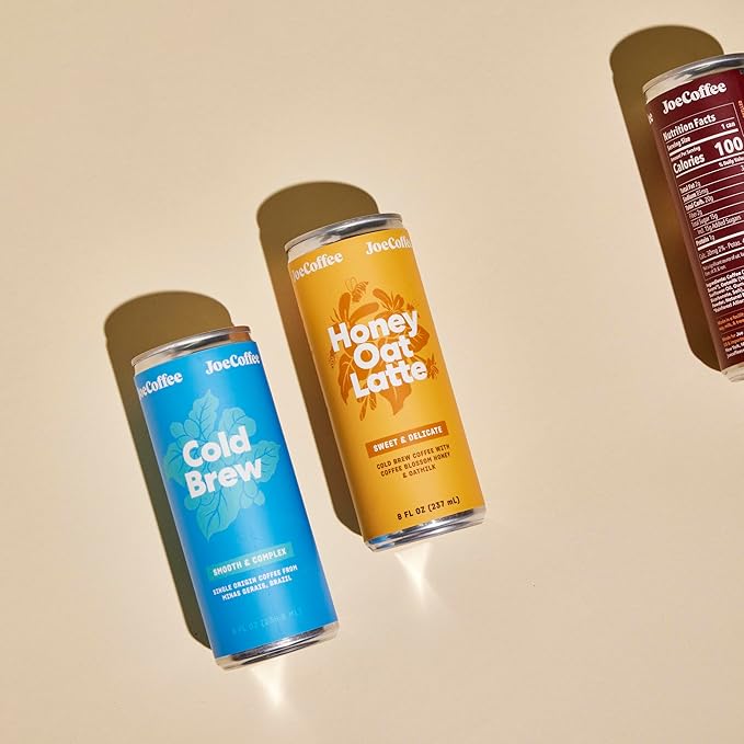 Joe Coffee Company - Black Cold Brew &amp Honey Oat Latte Ready-to-Drink Specialty Coffee Cans Combo Pack (12 Cans) | NYC Roaster Kosher Climate-Friendly