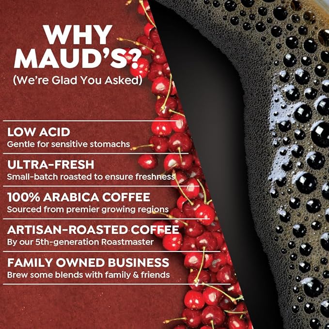 Maud's Cherry Flavored Coffee Pods 50 ct Medium Roast Flavored Coffee in Recyclable Single Serve Pods – 100% Arabica Beans Compatible with Keurig K Cups Maker