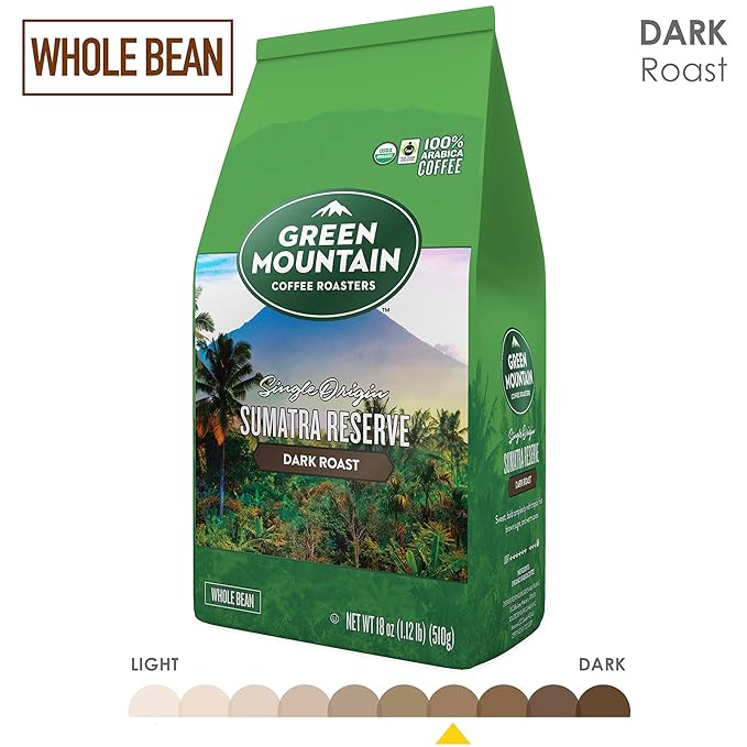 Green Mountain Coffee Roasters Sumatra Reserve Whole Bean Coffee Dark Roast Bagged 18 oz (Pack of 2)
