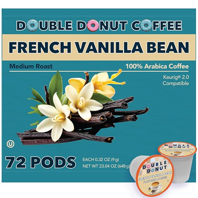 Double Donut Coffee French Vanilla Coffee Medium Roast Flavored Coffee Pods for Keurig K Cups Makers from Double Donut 72 Count (Pack of 1)
