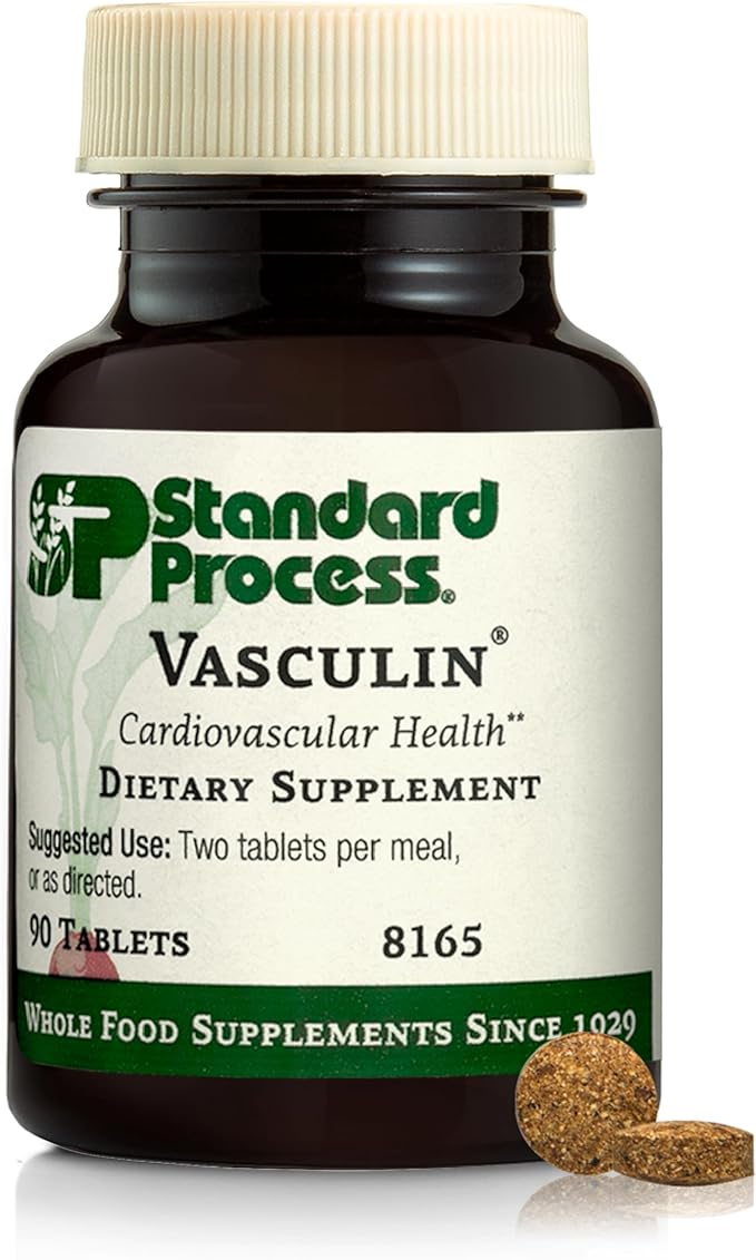Standard Process Vasculin - Supplement for Cardiovascular &amp Healthy Heart Support - Supports Collagen Formation &amp Heart Health - Non-Dairy &amp Non-Soy - 90 Tablets (45 Servings)