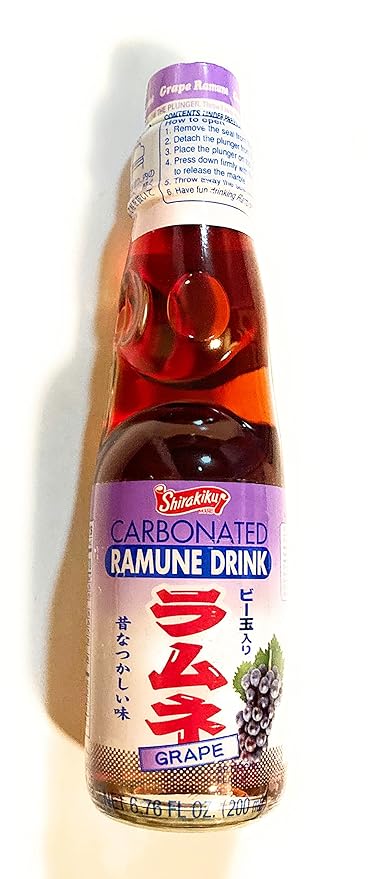 Shirakiku Grape Flavor Carbonated Ramune Dink 6.76 Fl Oz(6 Bottle)
