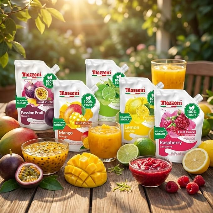 Mazzoni - Mango Puree Juice 100% Pure Mango Lassi Just Fruit Nectar No Sugar Added 2.2 lbs (35.2 oz) Real Fruit Mixer for Cocktails Drinks Smoothies Convenient Pouch Made in Italy