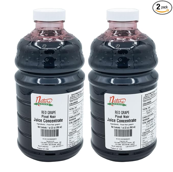 Nature Blessed 100% Pure Pinot Noir Red Grape Fruit Juice Concentrate - 2- Quarts (2/32 fl oz. bottles) Ideal for Home Vintners or Brewers Wine Enthusiasts