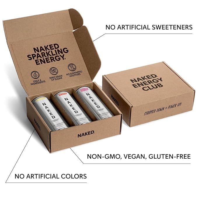 Naked Sparkling Energy - Sample Box - Three Flavors - Lemonade Orange and Strawberry Lemonade