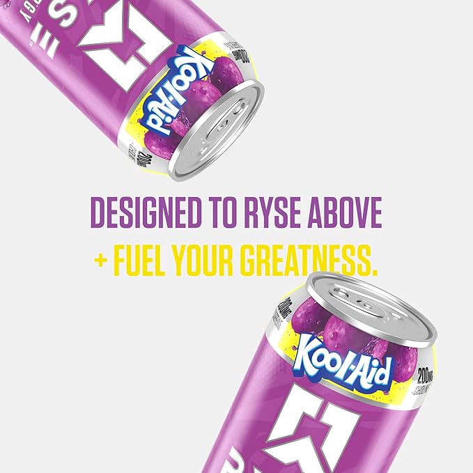 RYSE Fuel Energy Drink - Kool-Aid Grape - Sugar Free Gluten Free &amp Vegan - 200mg Natural Caffeine Taurine &amp Choline for Focus &amp Energy - No Artificial Colors - 16 fl oz Cans (12-Pack)