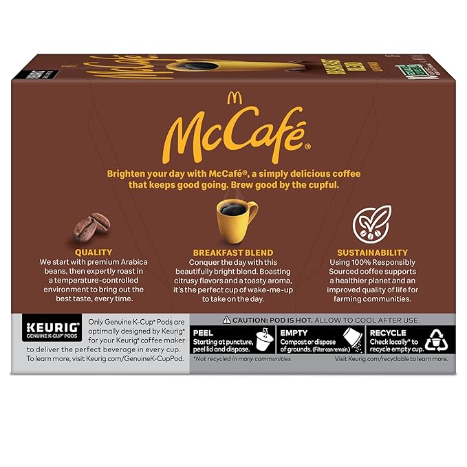 McCafe Breakfast Blend Single Serve Coffee Keurig K-Cup Pods Light Roast 60 Count (6 Packs of 10)