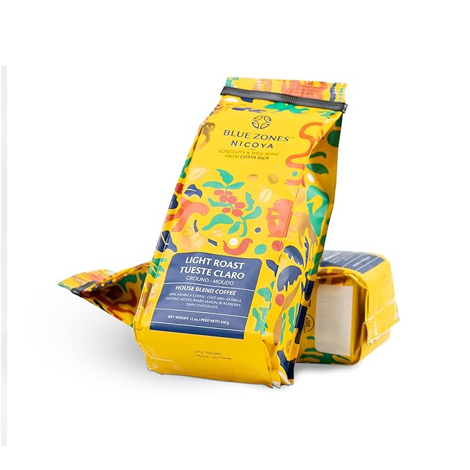 Blue Zones Nicoya - House Blend Ground Coffee - 100% Arabica Light Roast - Fruity Caramel Flavor - All Natural Gluten &amp Sugar-Free (24oz/ 680g)