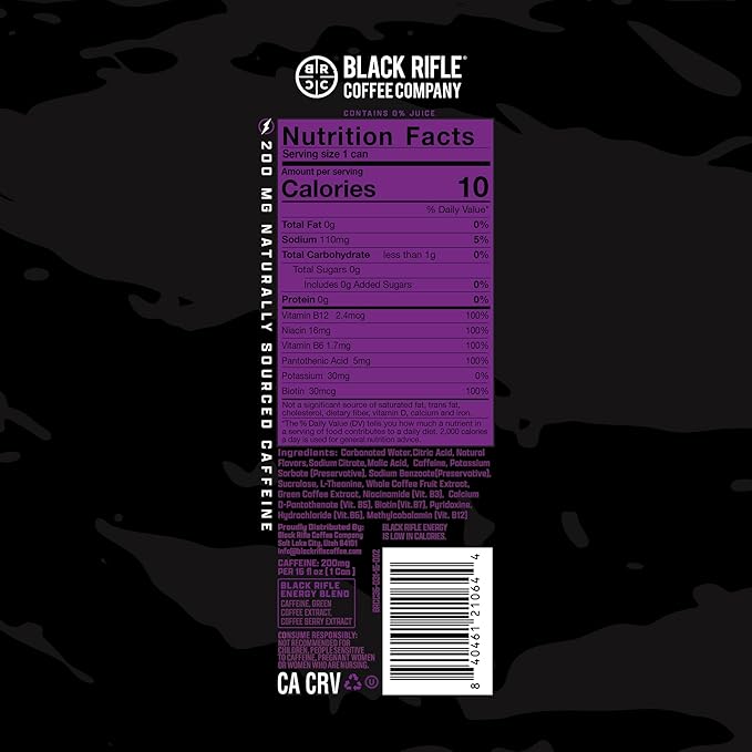 Black Rifle Energy GrapeX Zero Sugar Energy Drink 200mg Caffeine 16 fl oz can (Pack of 12)