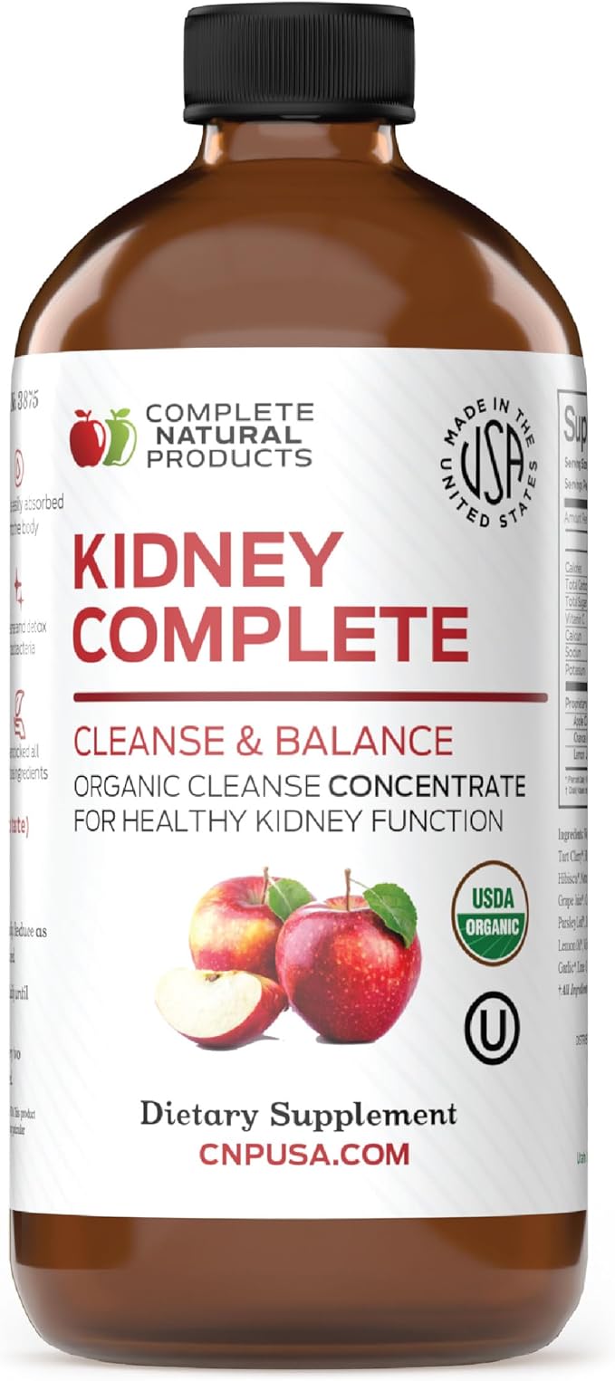 Complete Natural Products Kidney Complete - 16oz Liquid Dietary Supplement for Kidney Support Cleanse and Detox with Apple Cider Vinegar Lemon &amp Organic Chanca Piedra.