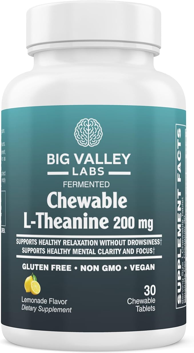L-Theanine 200 mg Chewable Tablet – AlphaWave® - Lemonade Flavor – Vegan Non-GMO Gluten-Free Supplement for Calm Focus and Brain Function