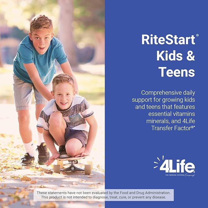 4Life RiteStart Kids and Teens- Apple Orange Flavors 22 Essential Vitamins Minerals Immune System and Brain Support Ages 2+ - 120 Chewable Tablets