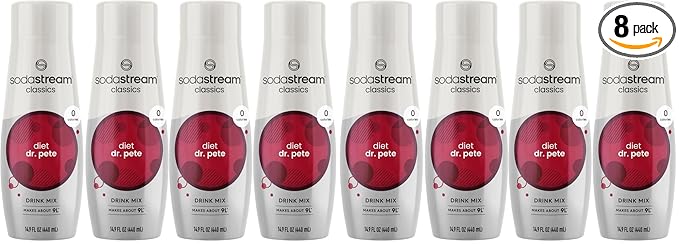 SodaStream - Diet Dr Pete Beverage Mix - For Soda Water Makers - Turns 9.5 Gallons of Sparkling Water into delicious Diet Dr Pete - No sugar or HFCS - 14.9 Fl Oz(Pack of 8)