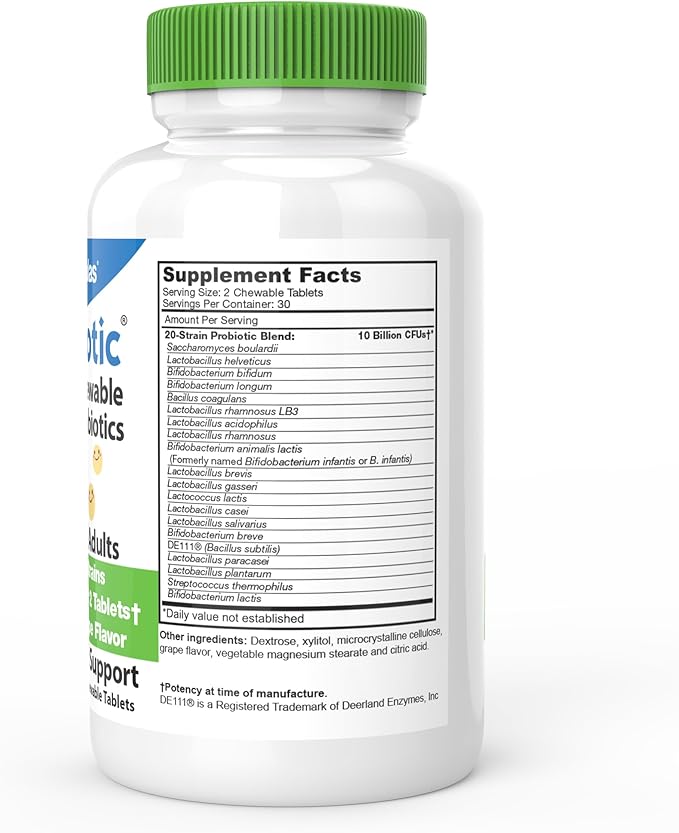 DrFormulas Chewable Probiotics for Kids &amp Adults | for Oral Dental Health Bad Breath &amp Better Digestion 20 Multi Strain - S boulardii Lactobacillus plantarum and Bifidobacterium infantis 6