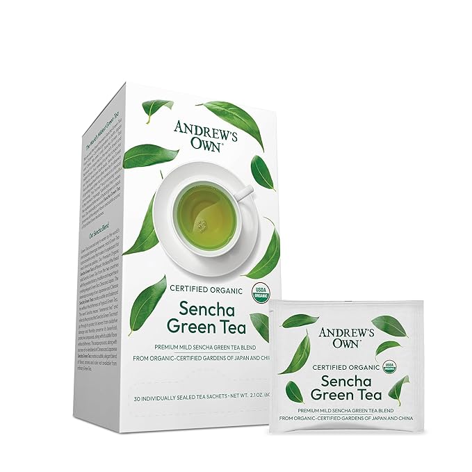 ANDREW LESSMAN Tea - Sencha Green Tea 60 Sachets - Blend of Finest Premium Sencha Green Tea from Organic-Certified Gardens in Japan and China. Subtle Balanced No Bitterness Rich in Healthy EGCG