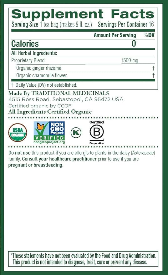 Traditional Medicinals Tea Og1 Ginger W/ Chamoml 16 Bag