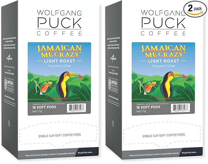 Wolfgang Puck Coffee Soft Pods Jamaican Me Crazy 18 count (Pack of 2)