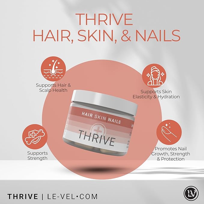 Le-Vel Thrive Premium Collagen with Biotin 3500mcg Vitamin C Zinc and Turmeric – Hair Skin Nails Joints – Hydrolyzed Marine Collagen Ashwagandha Keratin Organic Kelp 60 Capsules