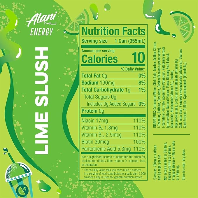 New Alani Energy Drinks Cotton Candy Lime Slush Winter Wonderland Variety Pack Sugar-Free Low-Calorie 200mg Caffeine Energy Boost Drink 12 fl oz (Pack of 6) (Packaging May Vary)