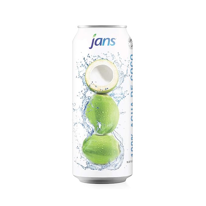 Jans 100% Pure Coconut Water with Pulp (16.57 Fl Oz Pack of 6) NO Sugar Added | Unsweetened Coconut Water | Not from Concentrate | Non-GMO | Refreshing Taste of the Tropics