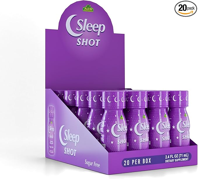 Sleep Shot by Alfa Vitamins - Contains 10 MG of Melatonin Vitamin B6 L-Theanine for Healthy Sleep &amp Night time Routine- 2.5oz Shot Bottle - 20 Pack